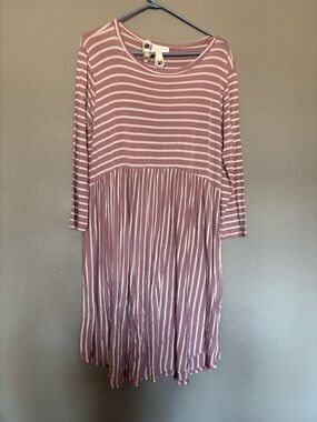 LDW Designs Mauve and Cream Striped Midi Dress